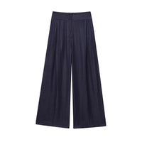 Neve | Wide Leg Pants Navy High Waisted Pleated