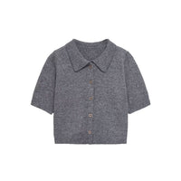 Nell | Short Sleeve Knit Sweater Gray Button Front Collar