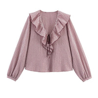 Elsa | Cottagecore Ruffle Lace Up Blouse Burgundy Long Sleeve