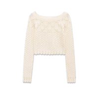 Alma | Cropped Crochet Top Cream Scalloped Long Sleeve