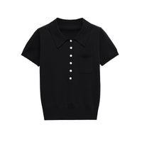 Aria | Knit Polo Shirt Cream Short Sleeve Collared