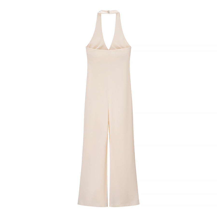 Nola | Halter Jumpsuit Cream Wide Leg Sleeveless