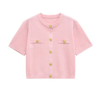Vera | Knit Cardigan Yellow Short Sleeve Gold Button
