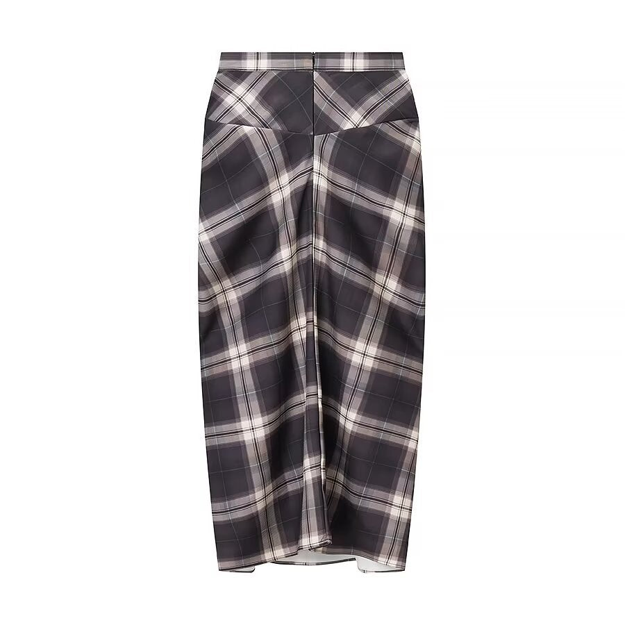 Orin | Plaid Midi Skirt Gray White Tie Front