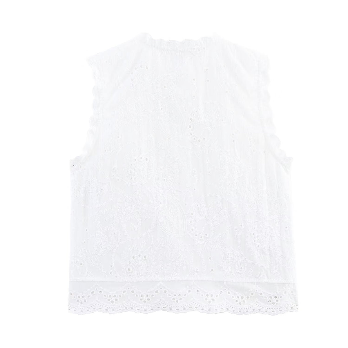 Vera | Sleeveless Lace Cardigan White Eyelet Button Front