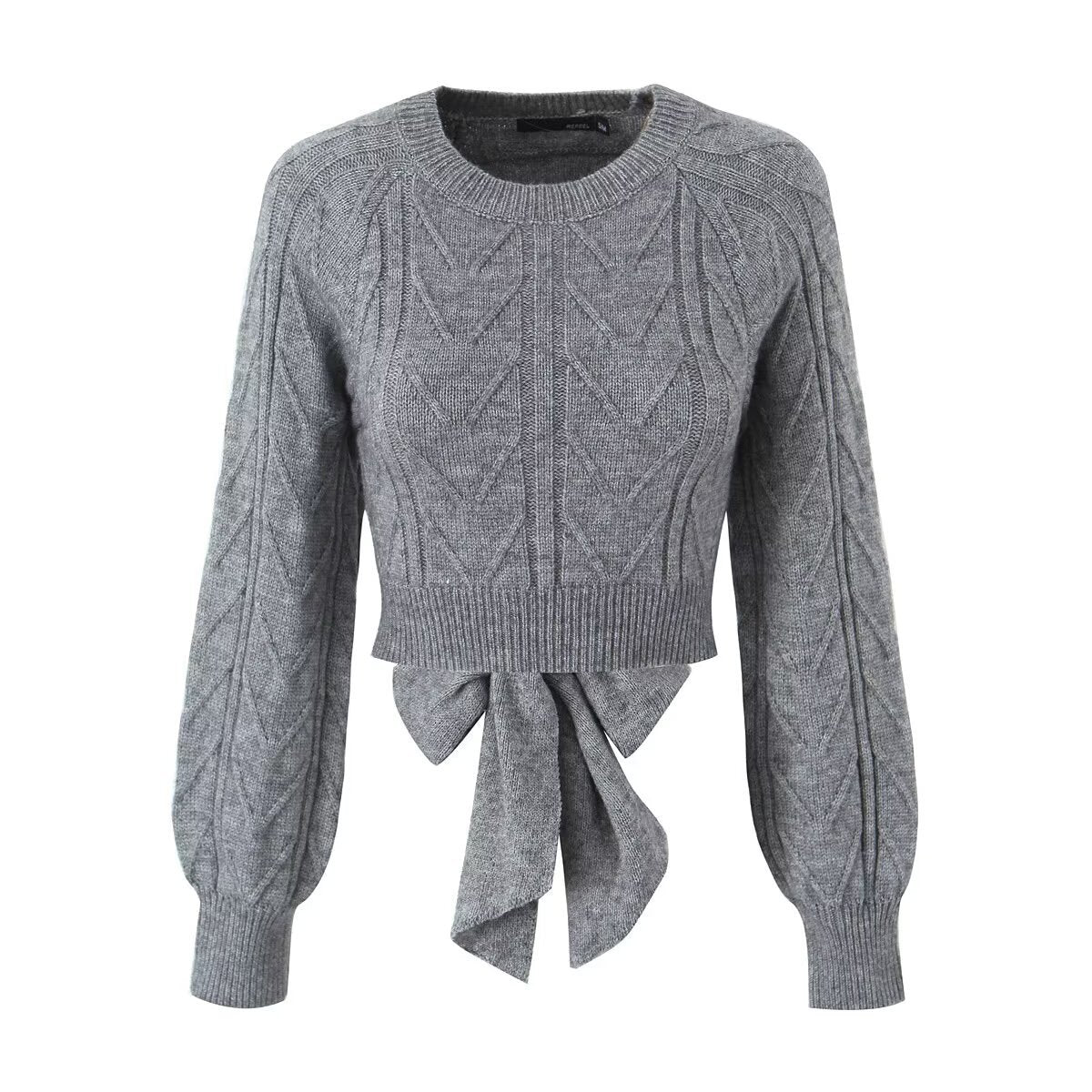 Neve | Cropped Cable Knit Sweater Cream Tie Back