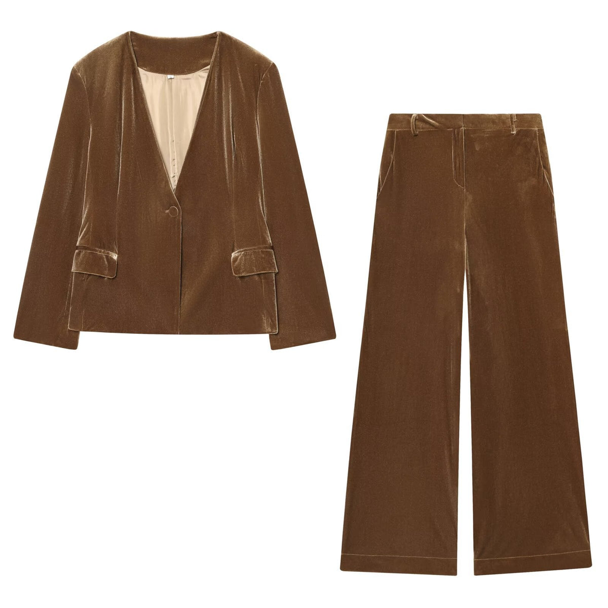 Vera | Velvet Tailored Matching Set Brown Wide Leg
