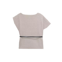 Vera | Ribbed Crop Top Cream Short Sleeve Belted