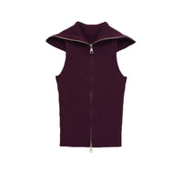 Lux | Oversized Zip Collar Sweater Vest Burgundy Ribbed