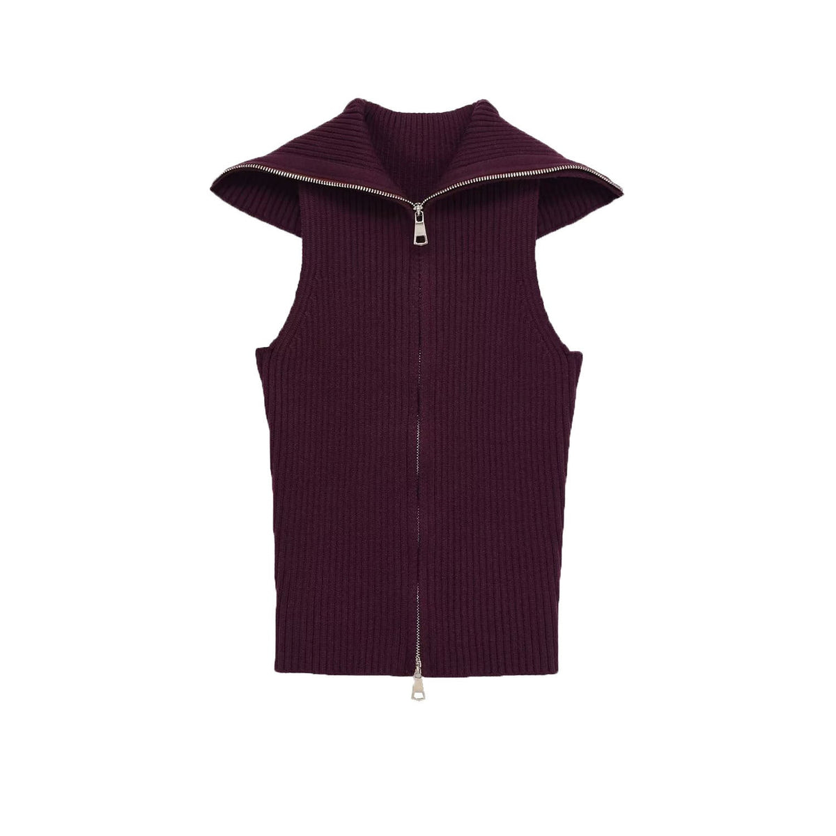 Lux | Oversized Zip Collar Sweater Vest Burgundy Ribbed