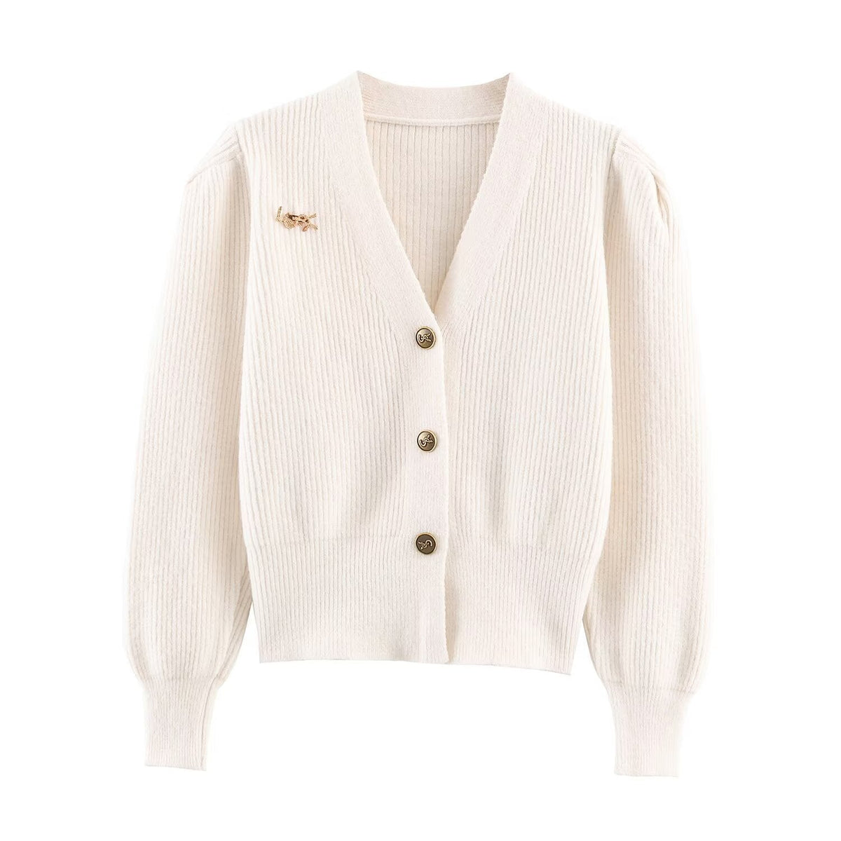 Vera | Ribbed Knit Cardigan Cream Button Front Sweater