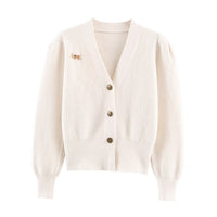 Vera | Ribbed Knit Cardigan Cream Button Front Sweater