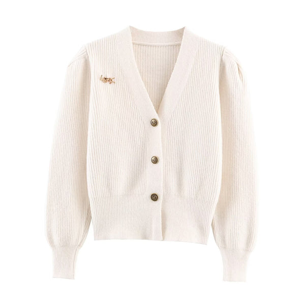 Vera | Ribbed Knit Cardigan Cream Button Front Sweater