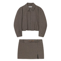 Alma | Houndstooth Cropped Shirt Skirt Set Brown