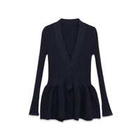 Vida | Ribbed Peplum Cardigan Black Long Sleeve Button Front