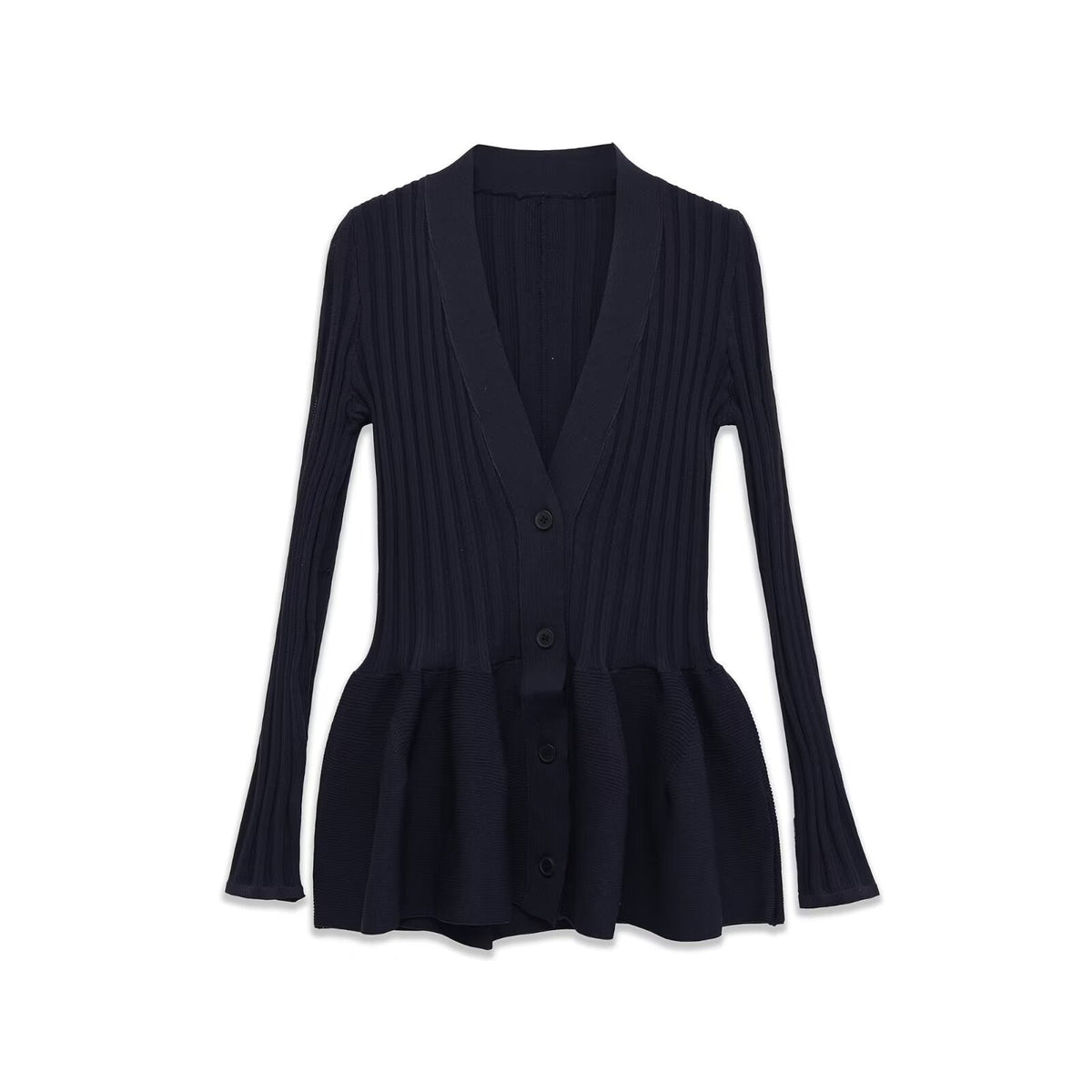 Vida | Ribbed Peplum Cardigan Black Long Sleeve Button Front