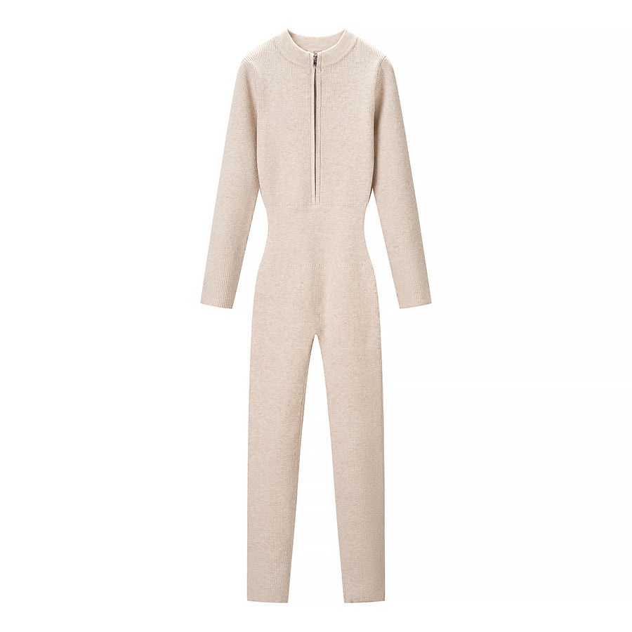 Vera | Knit Jumpsuit Half Zip Black Long Sleeve