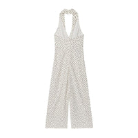Rue | Polka Dot Halter Jumpsuit Cream Wide Leg