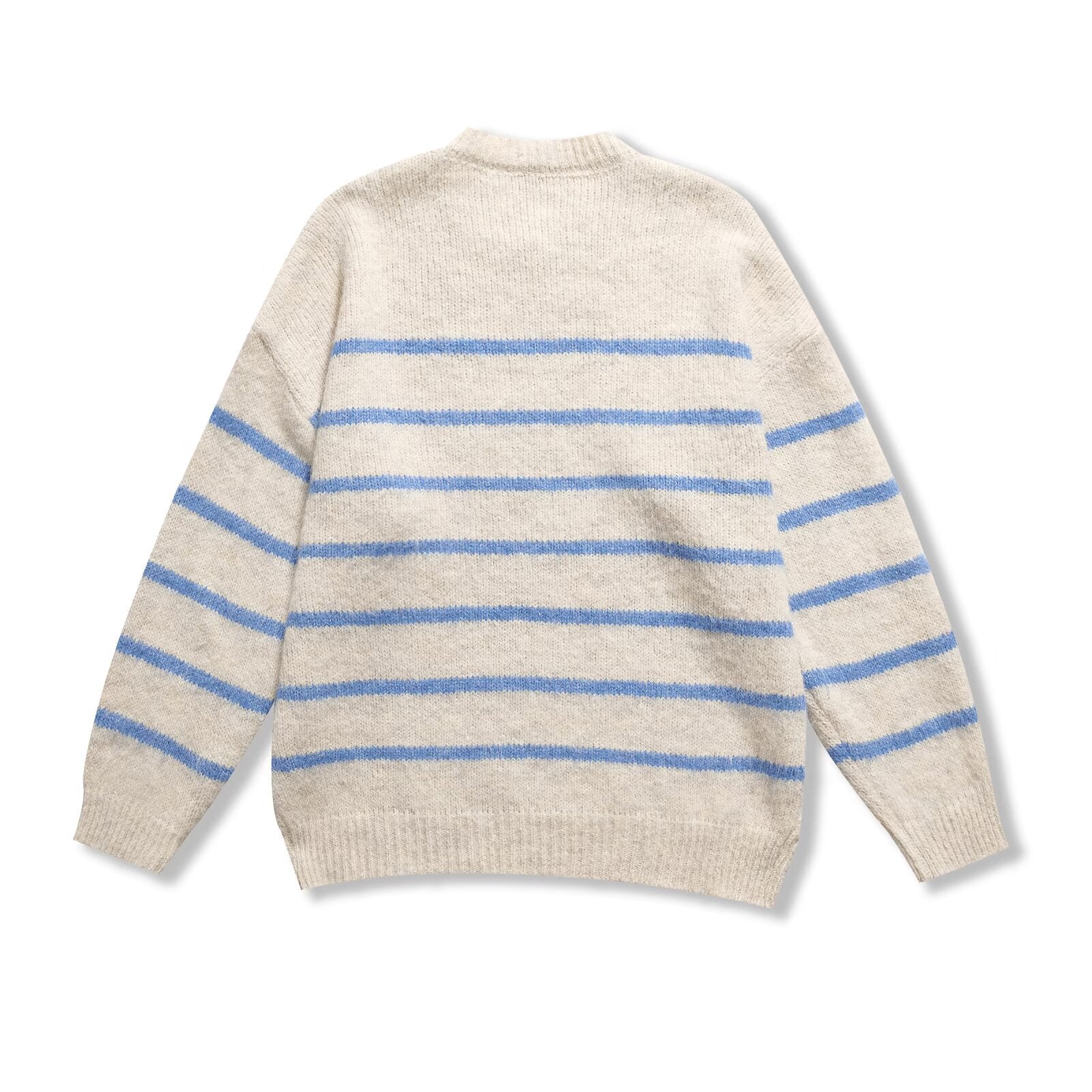 Isla | Striped Knit Sweater Cream Blue Crew Neck