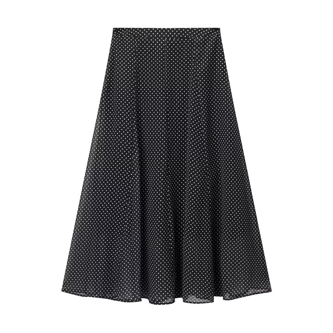 Vera | Polka Dot Skirt Set Black Midi A Line