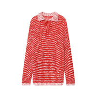 Vera | Open Knit Polo Sweater Red Collared Long Sleeve