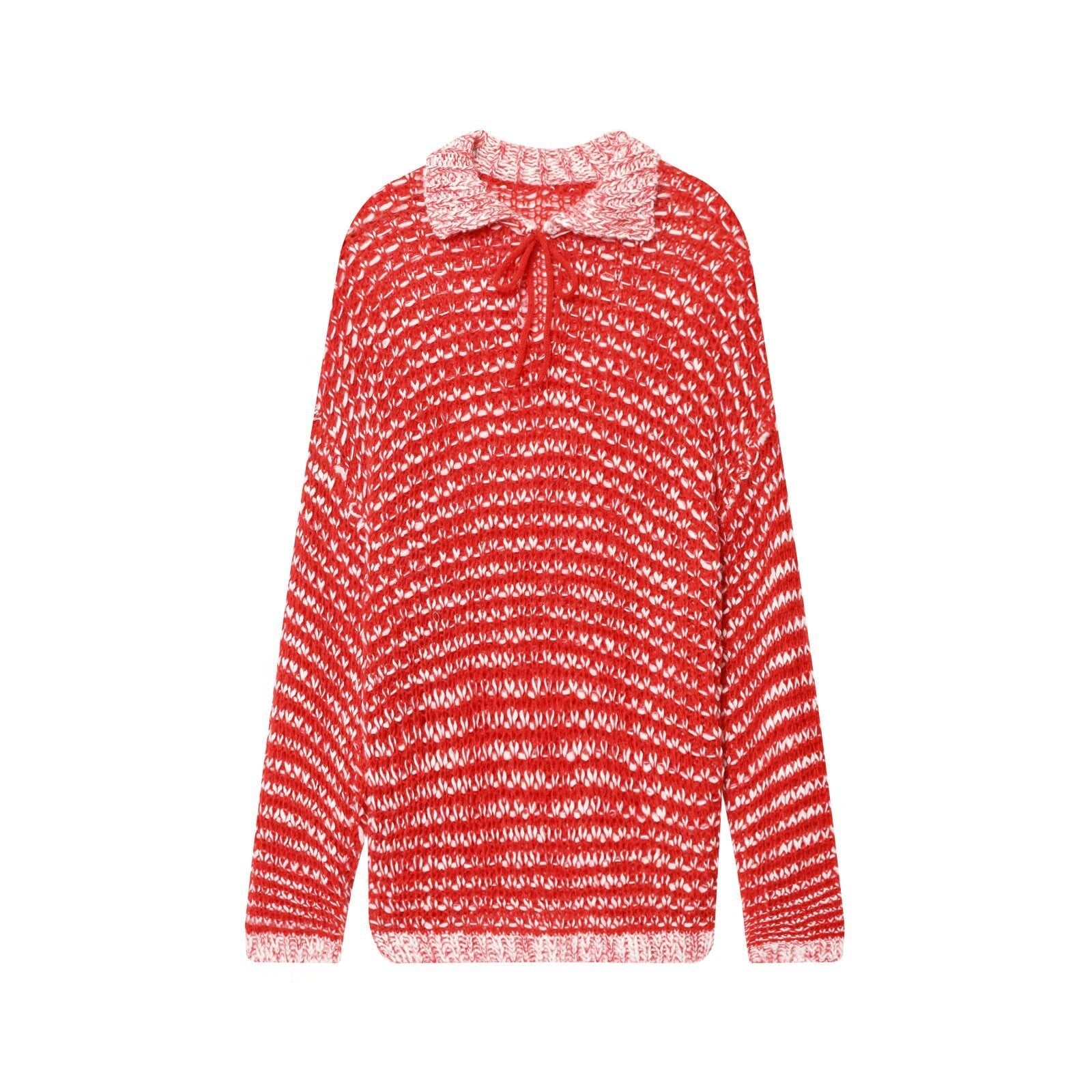Vera | Open Knit Polo Sweater Red Collared Long Sleeve