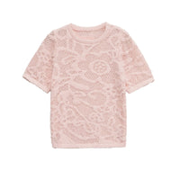 Vera | Knit T Shirt Pink Floral Textured Crew Neck
