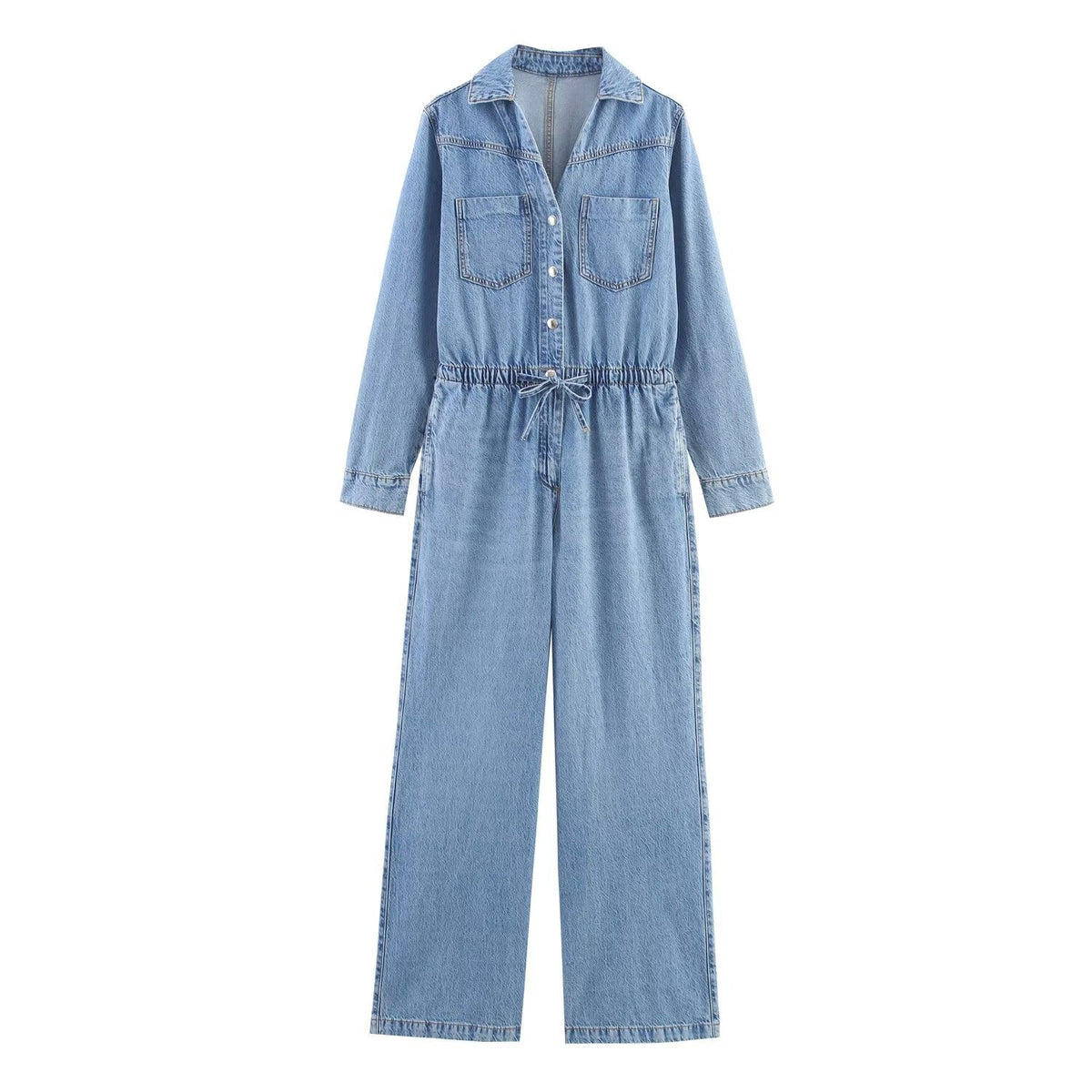 Isla | Denim Jumpsuit Light Blue Wide Leg Drawstring
