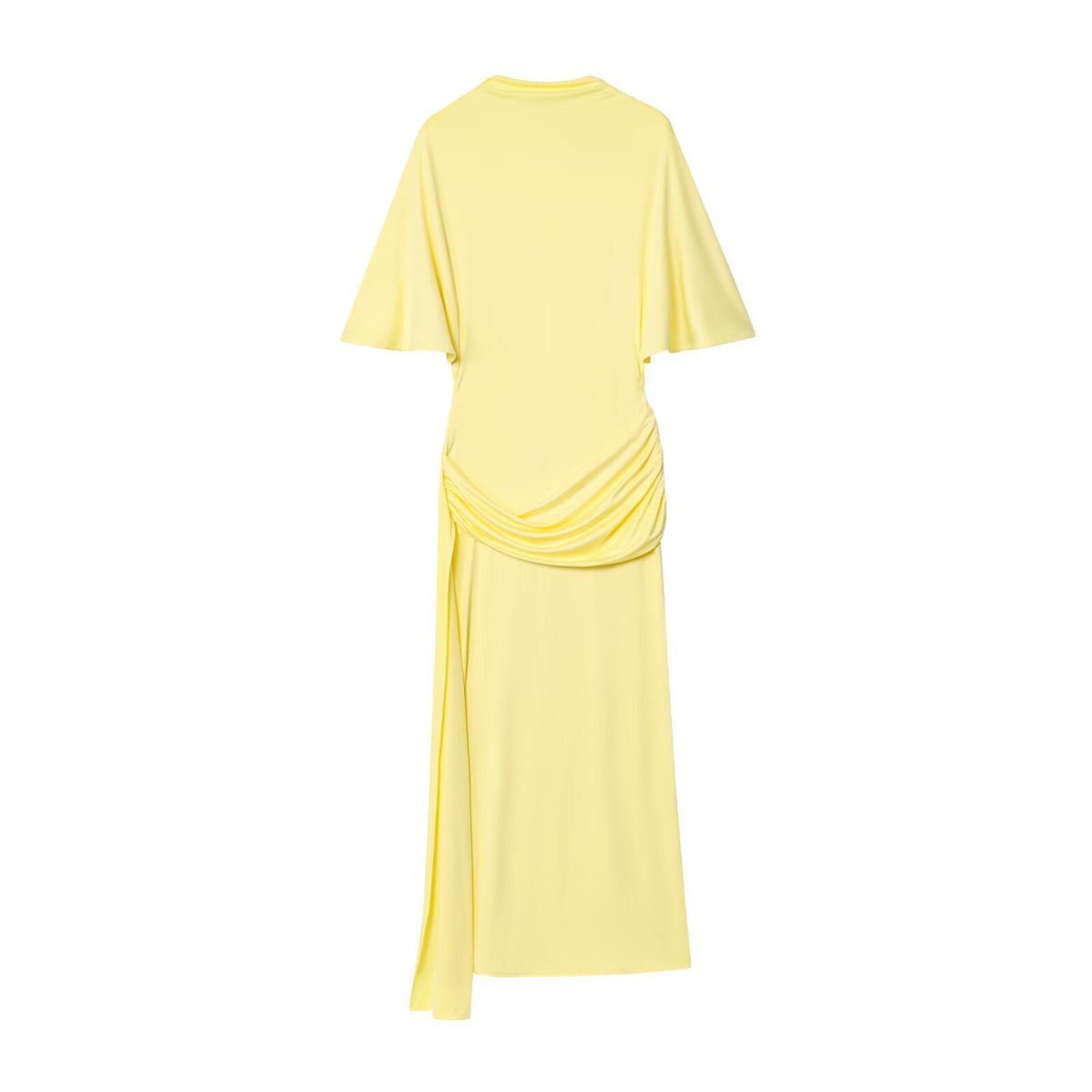 Cora | Ruched Midi Dress Yellow Cape Sleeve