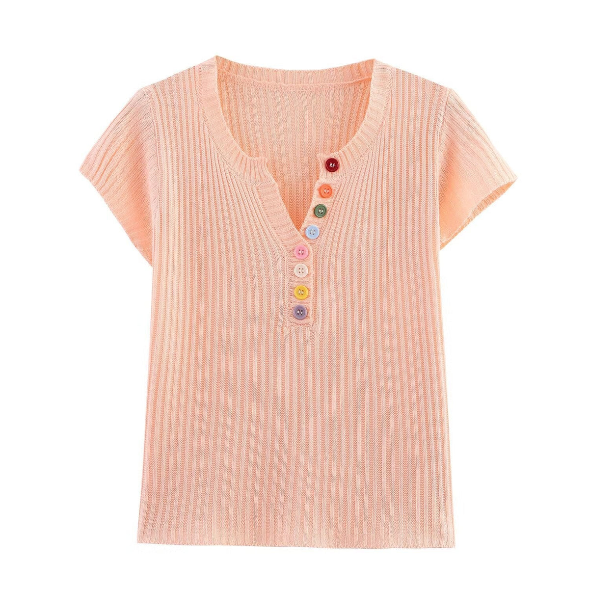 Vera | Ribbed Knit Top Black Colorful Buttons