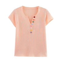 Vera | Ribbed Knit Top Black Colorful Buttons