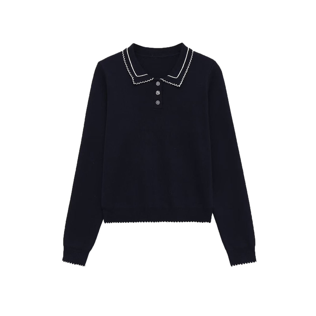 Vera | Cropped Knit Top Black Contrast Collar