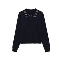 Vera | Cropped Knit Top Black Contrast Collar