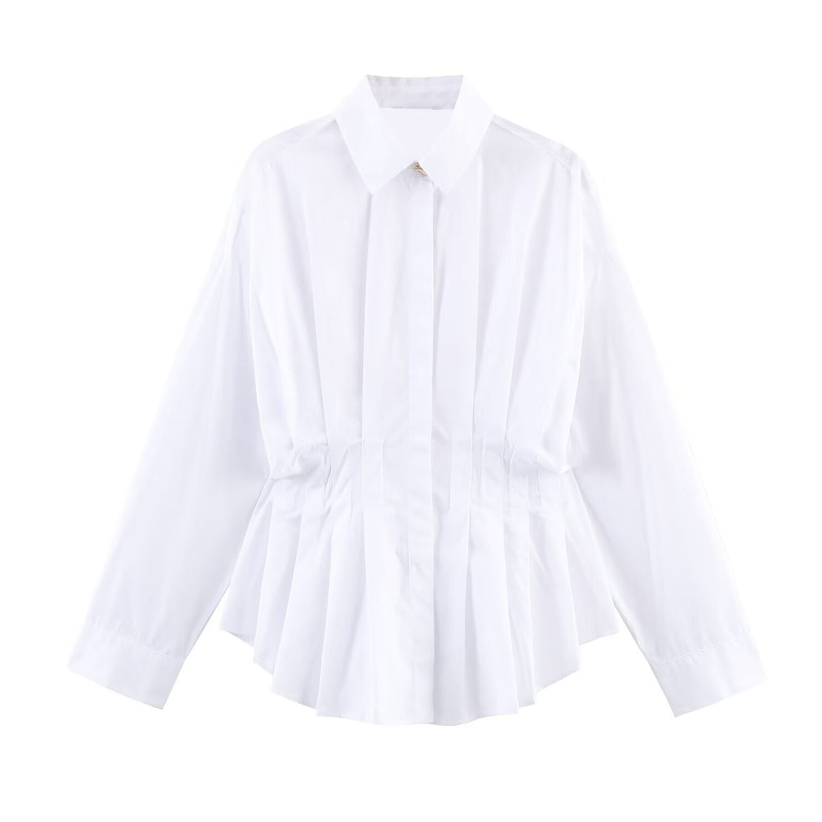 Vera | White Button Down Blouse Pleated Cinched Waist