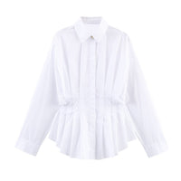 Vera | White Button Down Blouse Pleated Cinched Waist