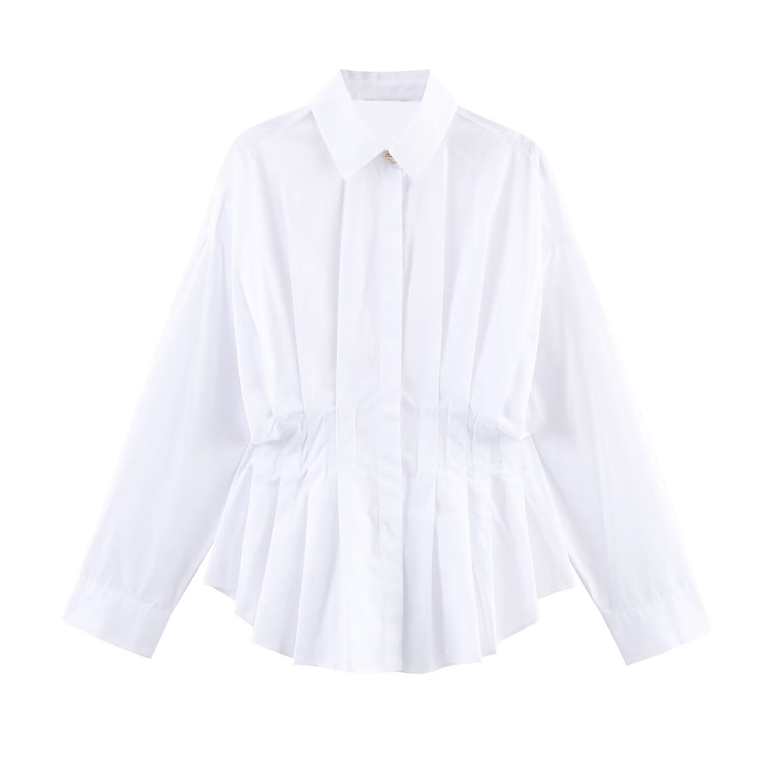 Vera | White Button Down Blouse Pleated Cinched Waist