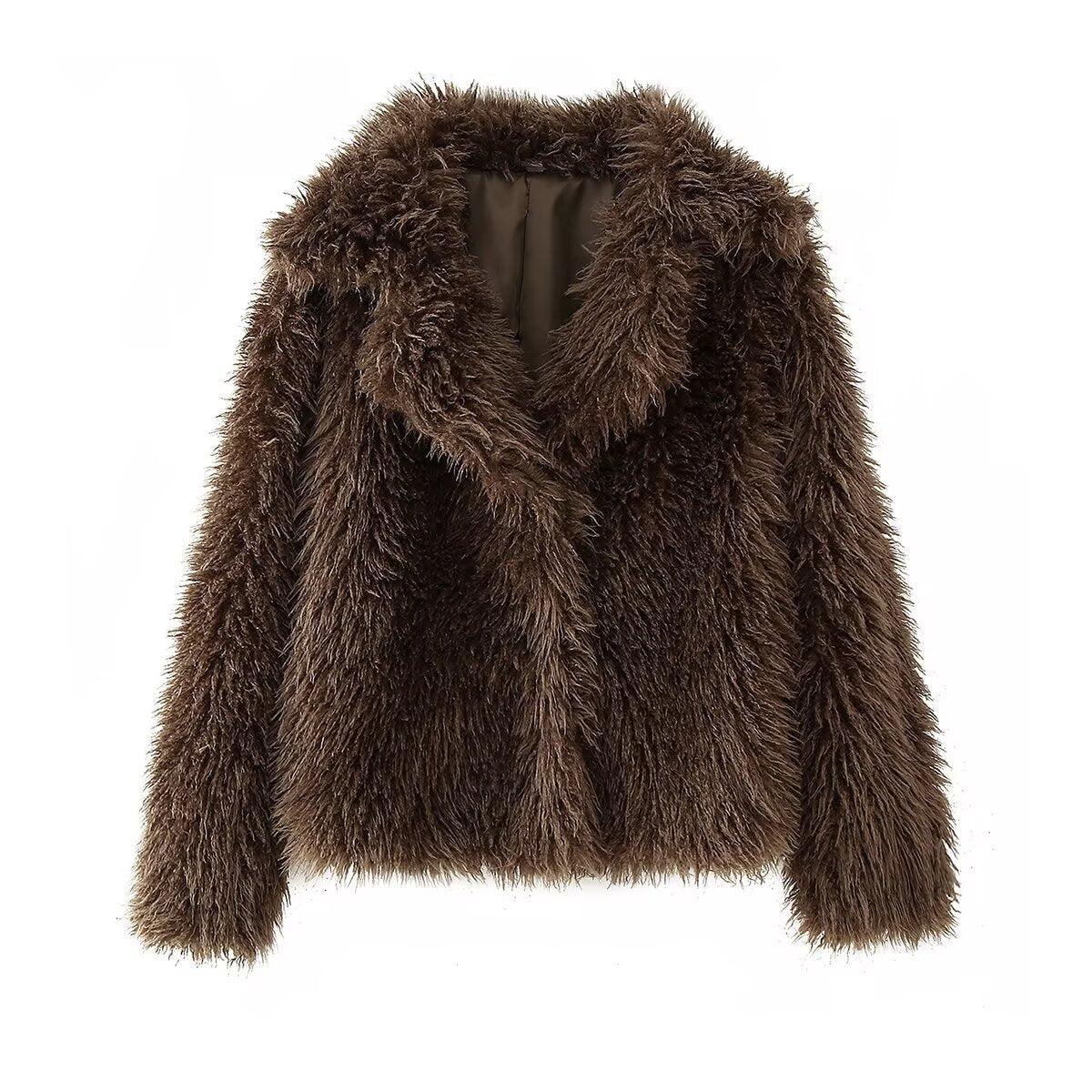 Alma | Faux Fur Jacket Brown Short Fuzzy Coat