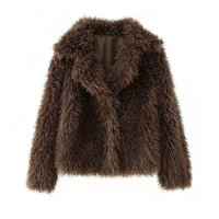 Alma | Faux Fur Jacket Brown Short Fuzzy Coat