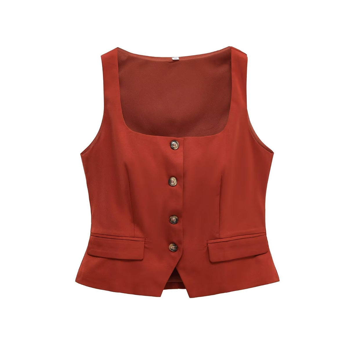 Vera | Sleeveless Button Front Vest Red Tailored
