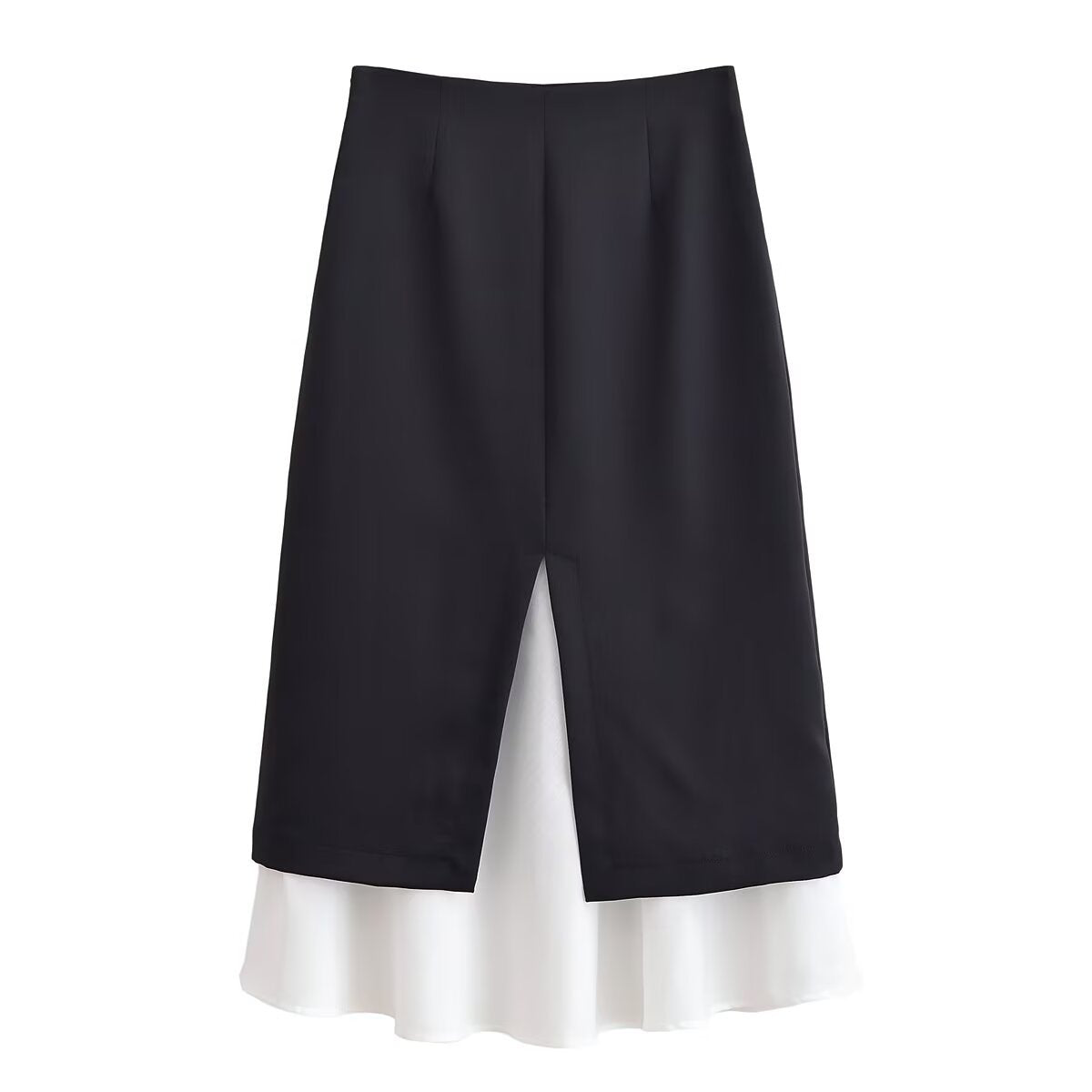 Neve | A Line Midi Skirt Black Cream Contrast Hem