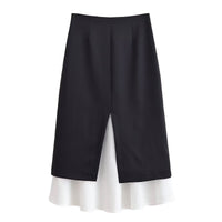 Neve | A Line Midi Skirt Black Cream Contrast Hem