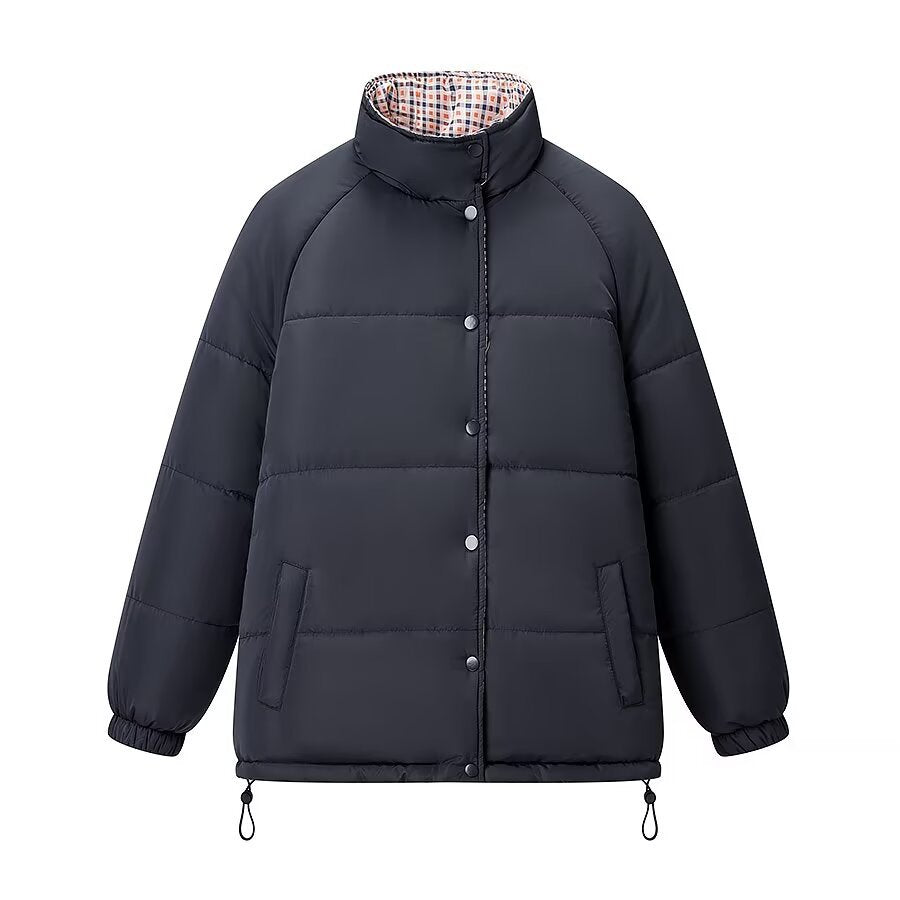 Vera | Puffer Jacket Black Quilted Reversible Plaid Lined