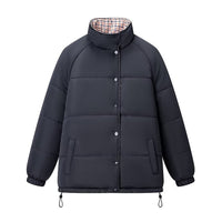 Vera | Puffer Jacket Black Quilted Reversible Plaid Lined