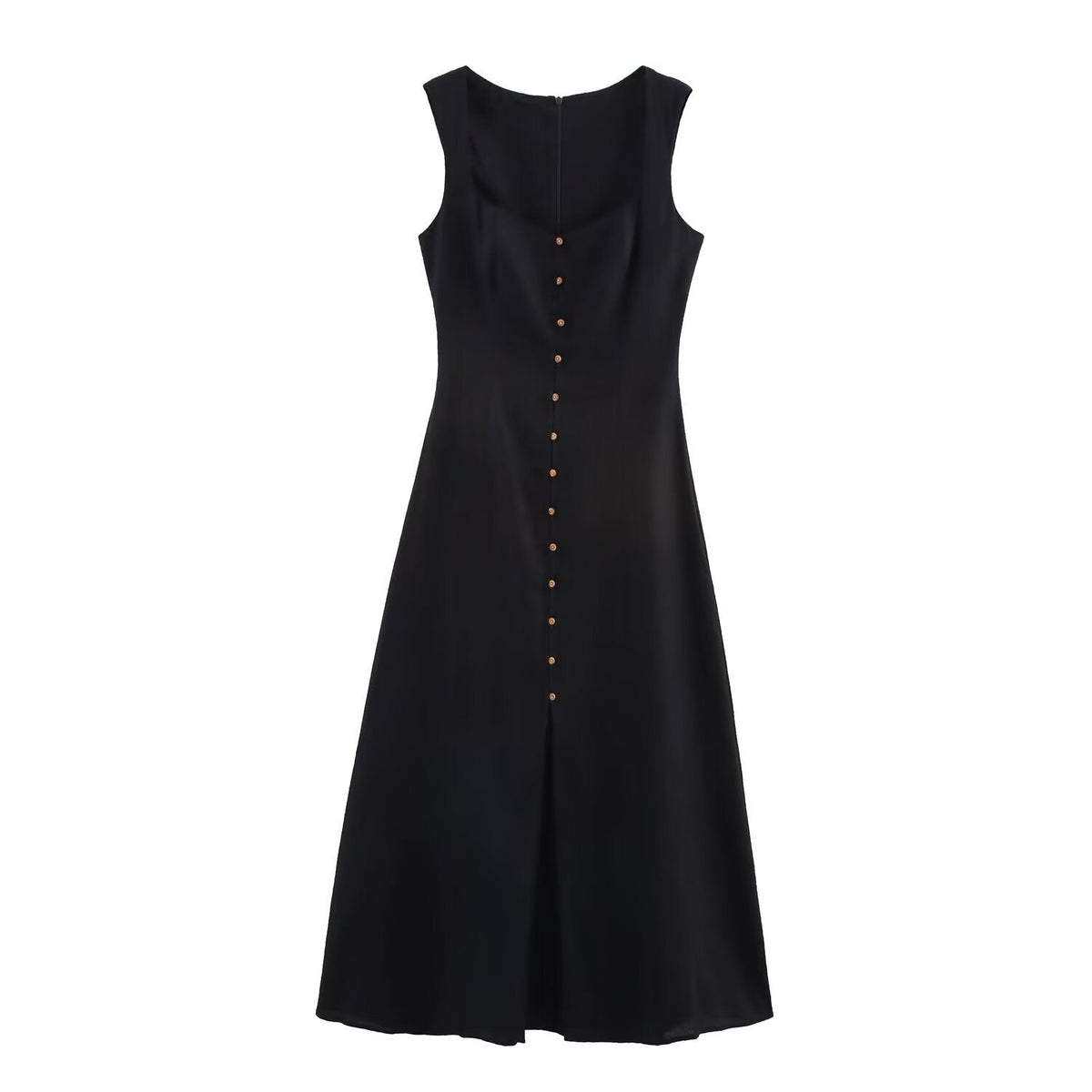 Vera | Black A Line Midi Dress Button Front