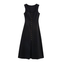Vera | Black A Line Midi Dress Button Front