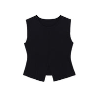 Vera | Sleeveless Crew Neck Cardigan Vest Black