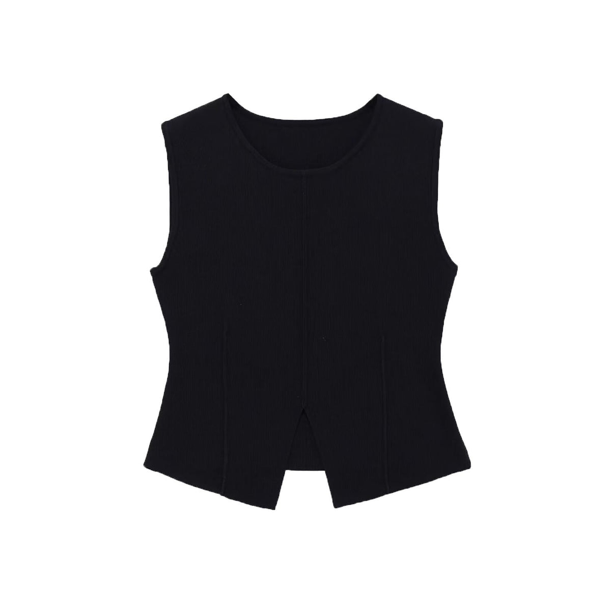 Vera | Sleeveless Crew Neck Cardigan Vest Black