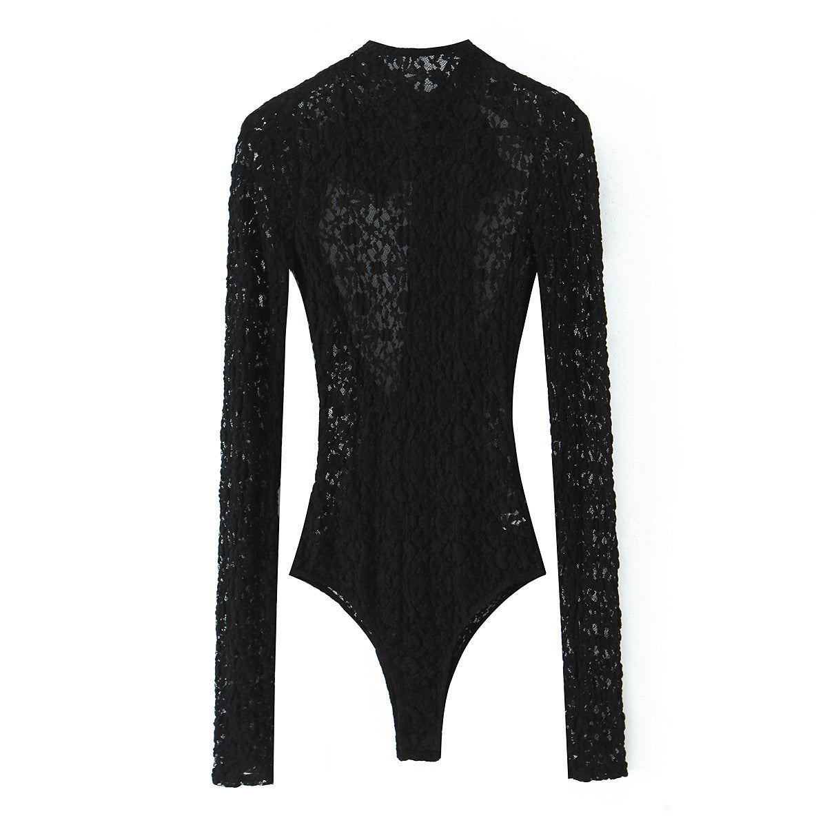 Elodie | Lace Long Sleeve Bodysuit Black Sheer Fitted