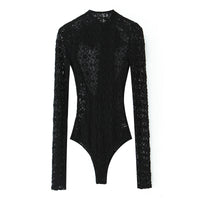 Elodie | Lace Long Sleeve Bodysuit Black Sheer Fitted