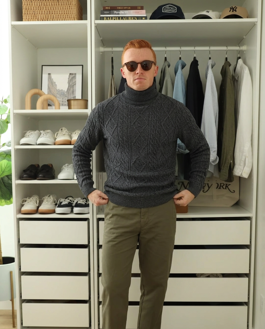 Otto | Turtleneck Cable Knit Sweater Charcoal Gray